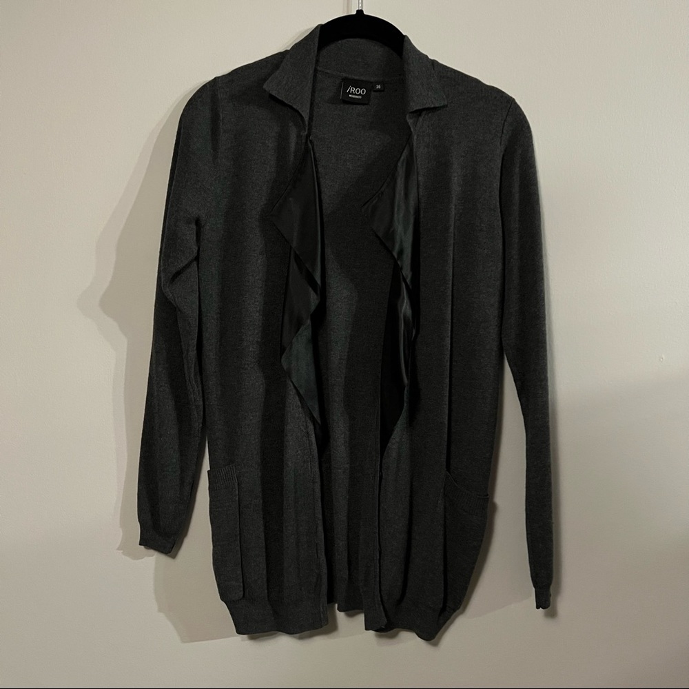 iRoo charcoal grey boyfriend cardigan with satin lapels